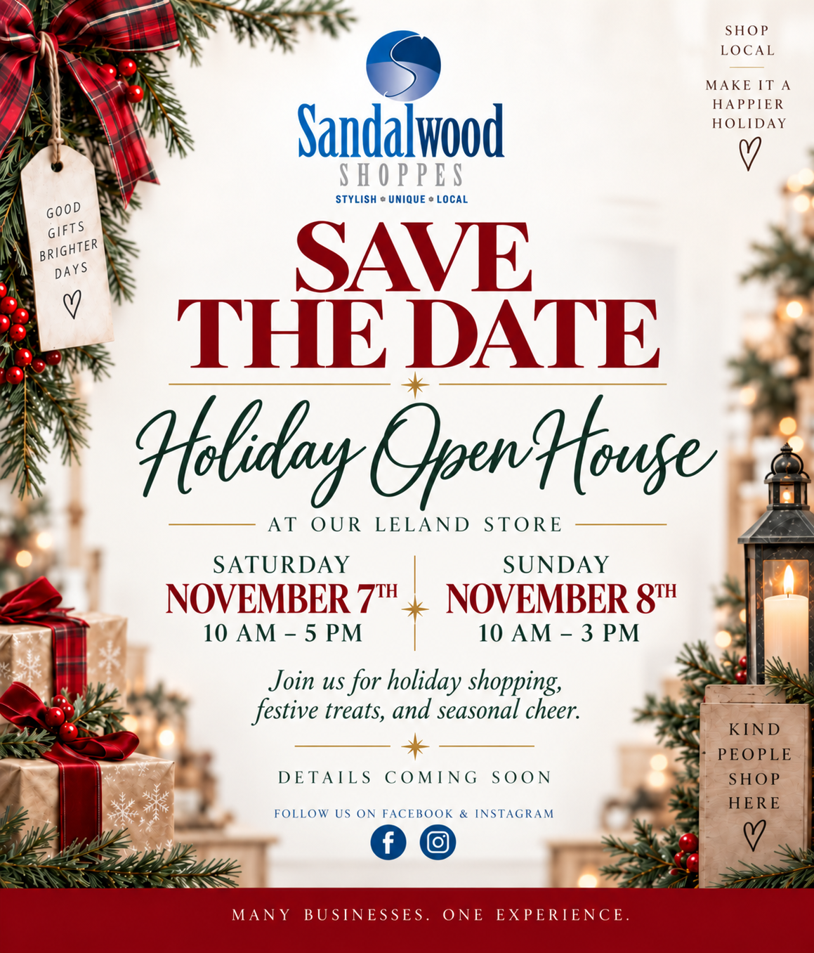 Leland Holiday Open House flyer: NOVEMBER 7 & 8, 2026